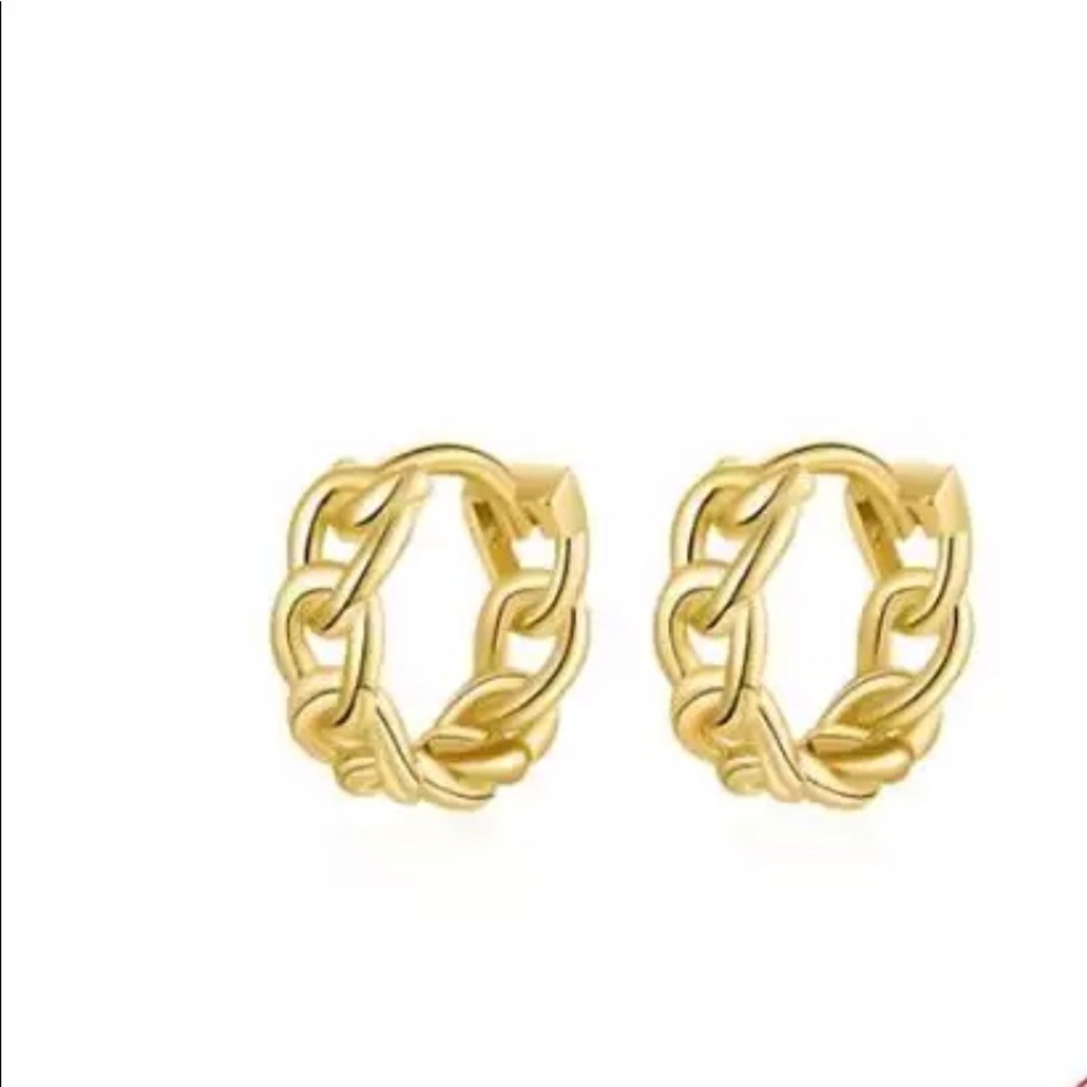 Sterling Silver Small Huggies Cuban Chain Earrings